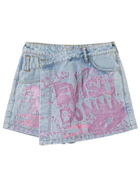 EVISU Color Burn-out Wordmark Denim Skort