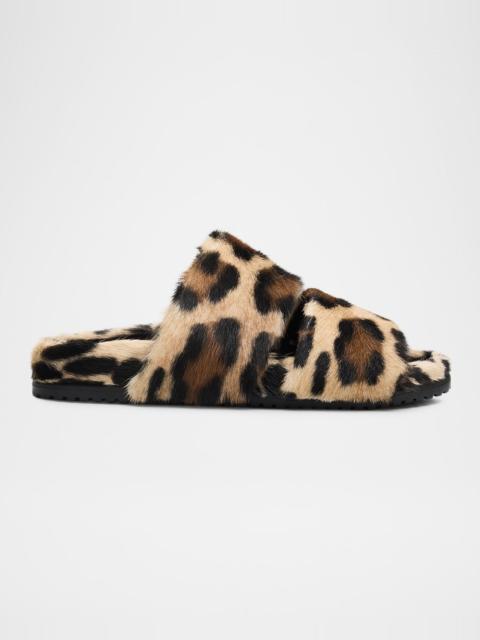 Dolce & Gabbana Men's Leo Leopard-Print Goat Hide Slides