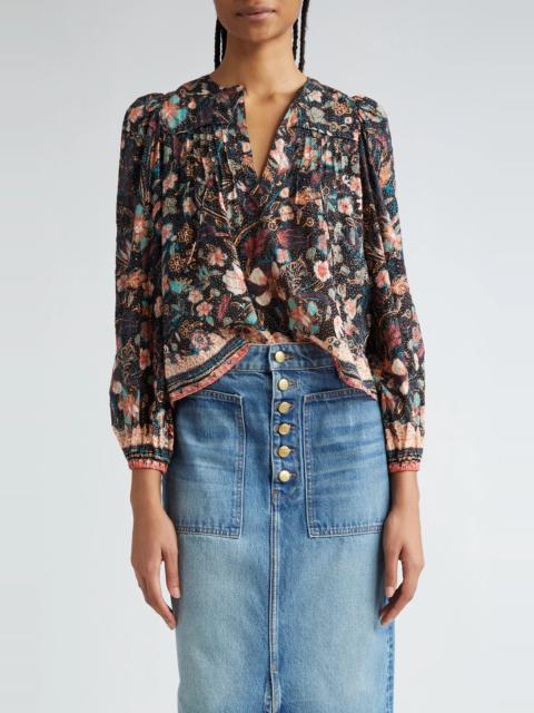 Andi Floral Print Tie Neck Top