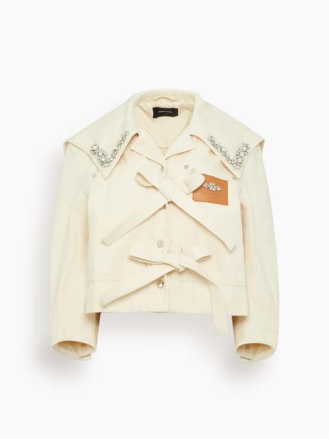 Simone Rocha Cropped Sailor Collar Workwear Bow Jacket in Ecru/Pearl/Clear