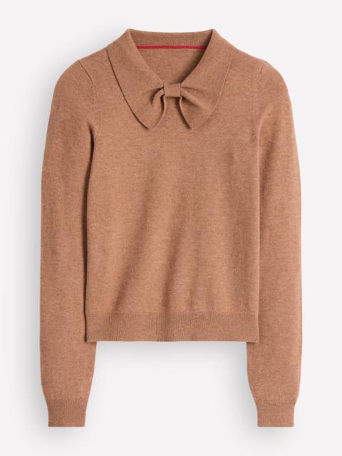 BODEN Bow Neck Knitted Sweater-Camel Melange