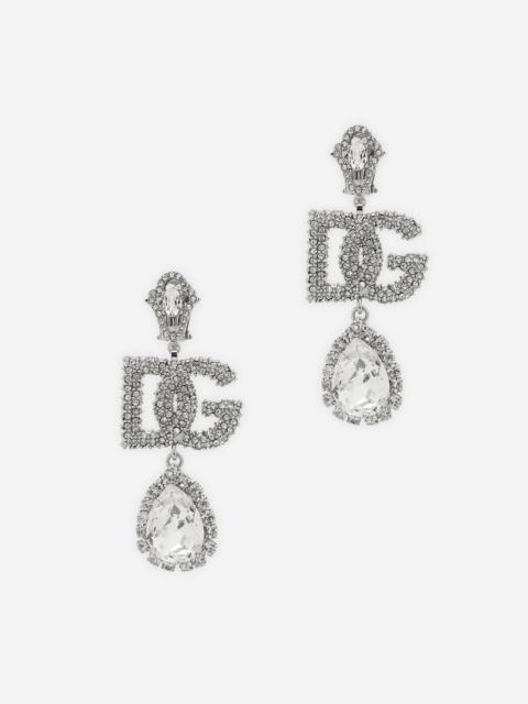 Drop earrings with rhinestone-detailed logo and pendant