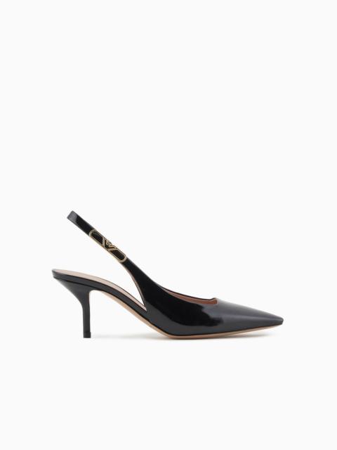 EMPORIO ARMANI Patent-leather slingback court shoes with eagle plate