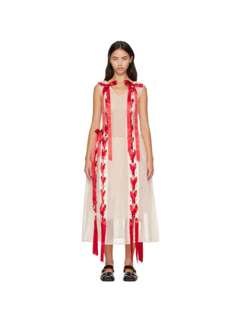 Simone Rocha Beige Unraveling Ribbon Portrait Tutu Maxi Dress