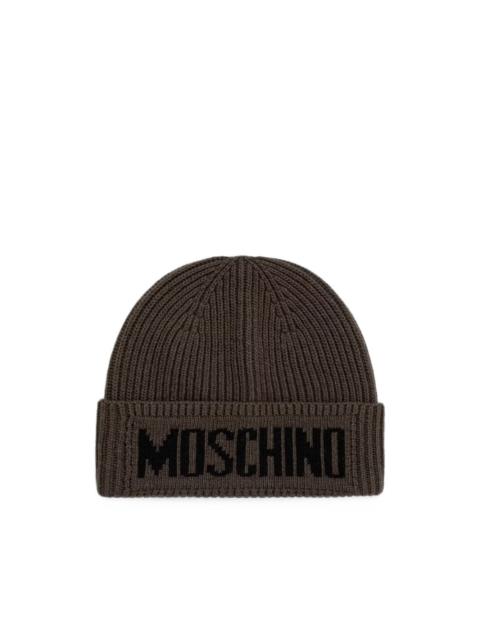 Moschino logo-intarsia ribbed-knit beanie hat