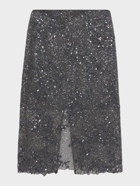 Brunello Cucinelli Lace Glow Embroidered Midi Skirt