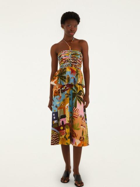 FARM RIO Multicolor Tropical Painting Lenzing Ecovero Euroflax Midi Dress