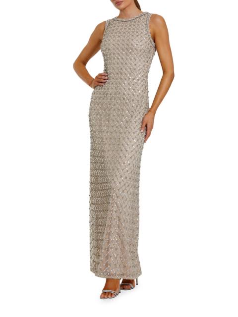 MAC DUGGAL Women's Evening Sequined Mesh Column Gown - Silver Beige