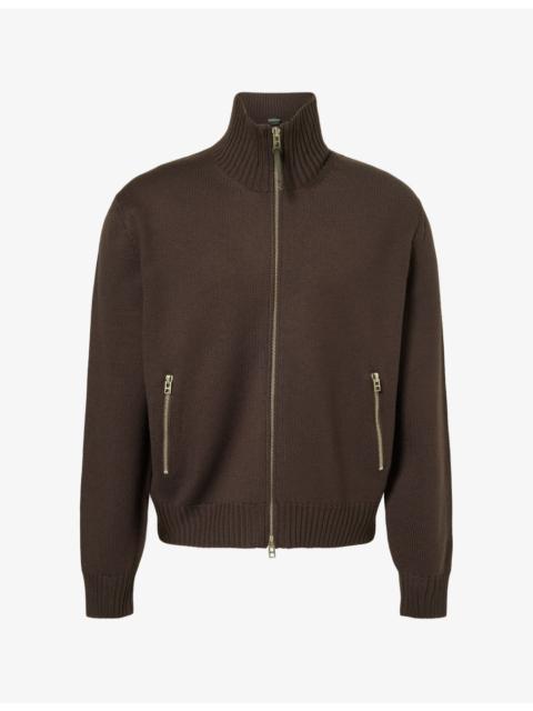 TOM FORD Funnel-Neck Elbow-Patch Wool Cardigan