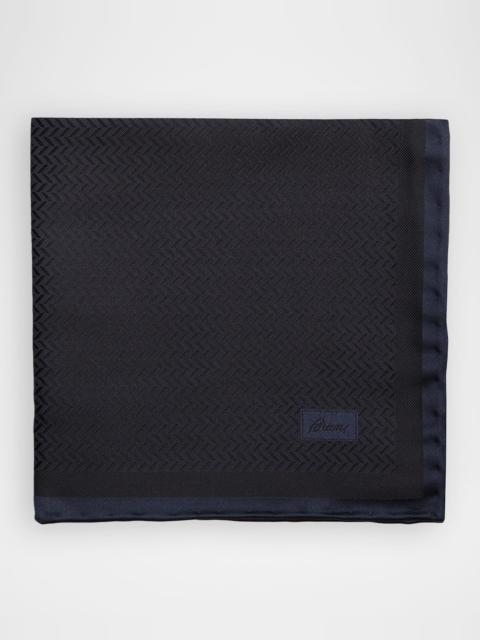 Brioni Men & apos;s Chevron Jacquard Hand-Rolled Silk Pocket Square