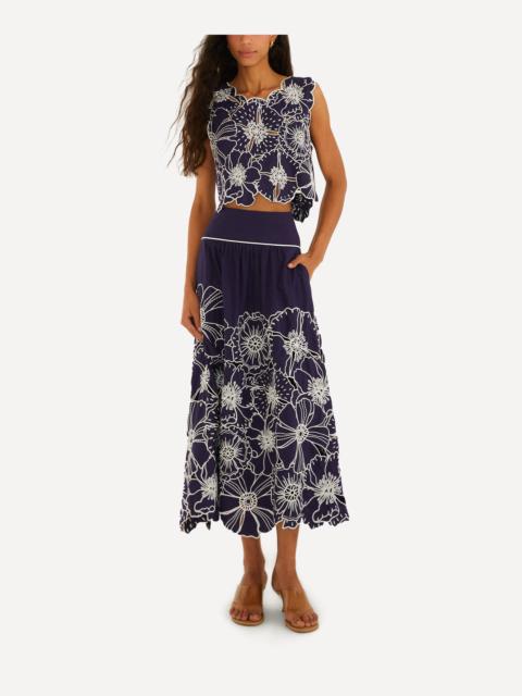 FARM RIO Blue Flowers Richelieu Cotton Crop Top