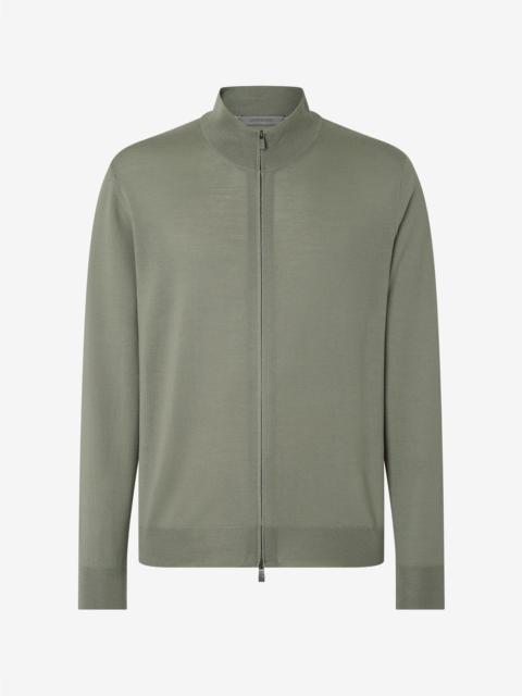 CORNELIANI Green full-zip pure merino wool sweatshirt