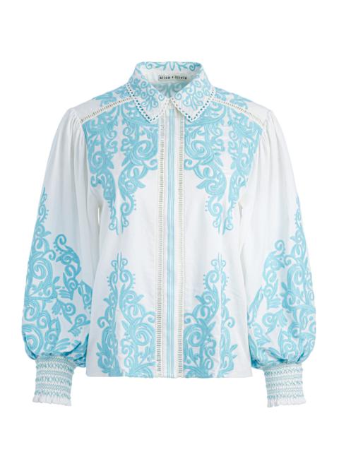 LORYN EMBROIDERED BUTTON DOWN BLOUSE