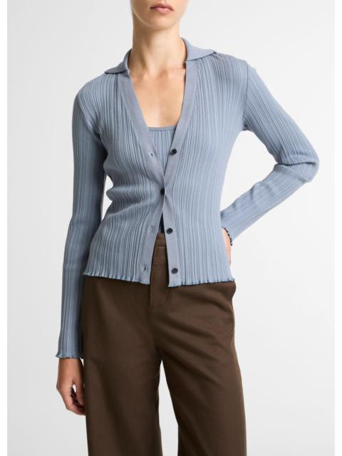 Vince Variegated-Rib Cotton-Blend Polo Top