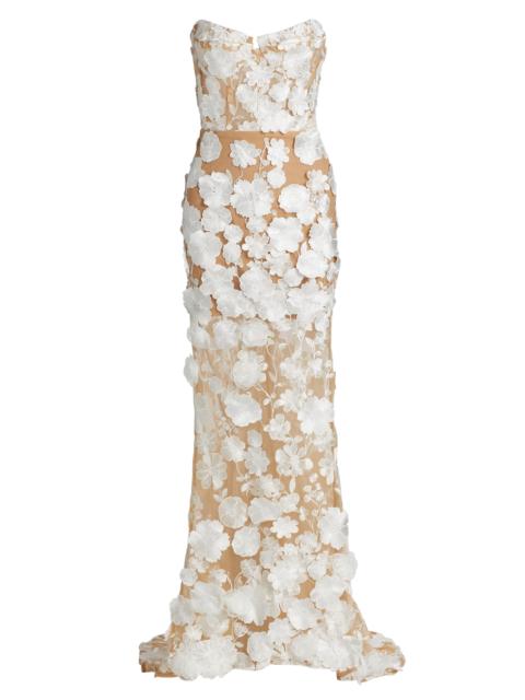 BRONX BANCO Women's Jasmine Floral Appliqué Mermaid Gown - White