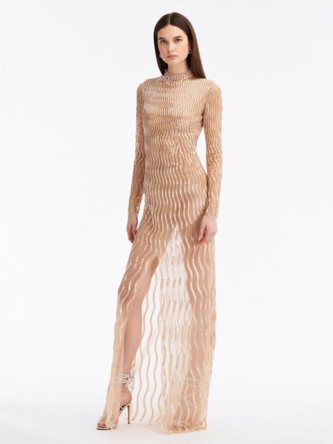 Oscar de la Renta SEQUIN WAVE TULLE GOWN