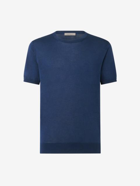 CORNELIANI China blue pure silk crew neck knitwear