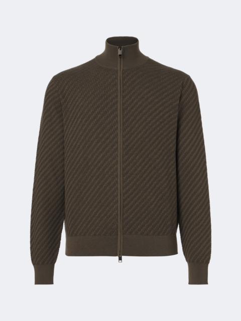 Brioni Jacquard cotton, silk, and cashmere zip-up sweater
