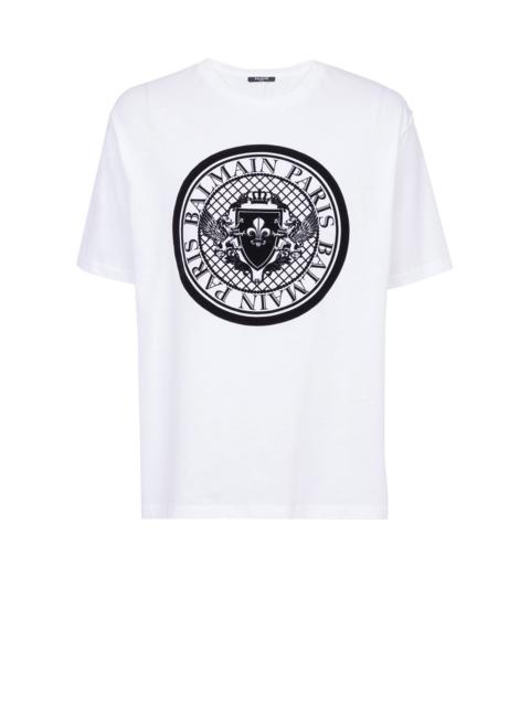 Cotton T-shirt with flocked Balmain medallion