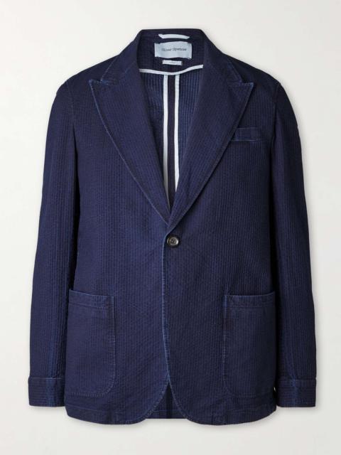 Oliver Spencer Laurel Slim-Fit Indigo-Dyed Cotton-Seersucker Suit Jacket