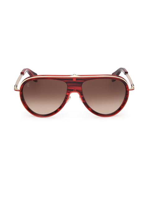 Christian Louboutin Men's 61MM Aviator Sunglasses - Red Havana Brown