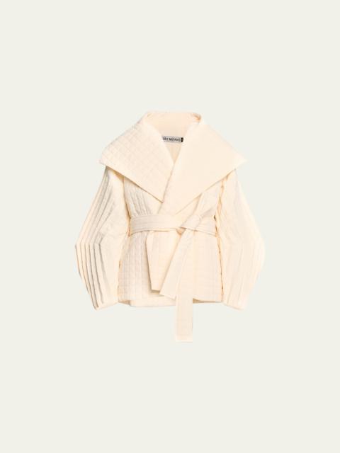 ISSEY MIYAKE Pleated Grid Belted Coat