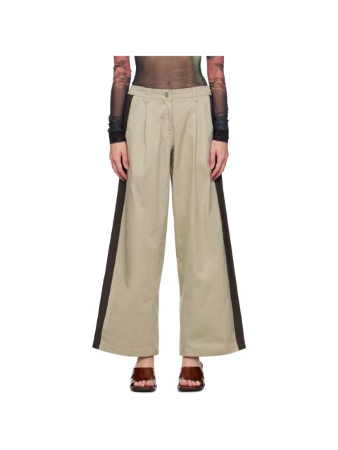 【OPEN Yy】 PANELED PAJAMA PANTS, BEIGE OPEN YY Beige Paneled Pajama Trousers | REVERSIBLE