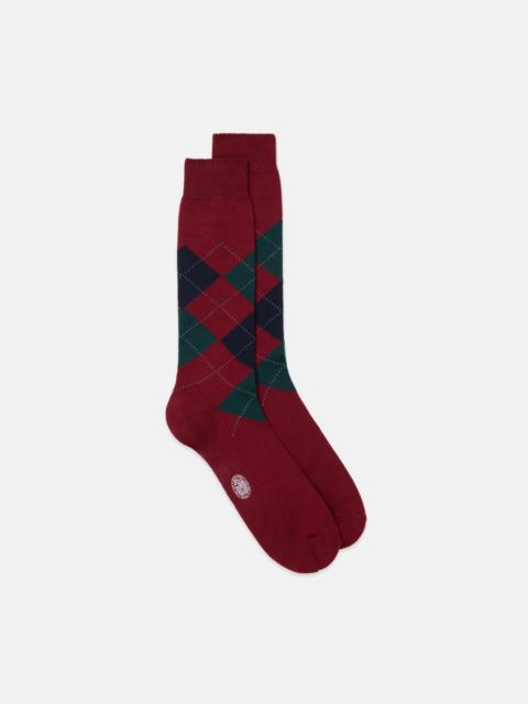 J. PRESS MADE-IN-ITALY BURGUNDY, NAVY & GREEN ARGYLE WOOL MID-CALF SOCKS