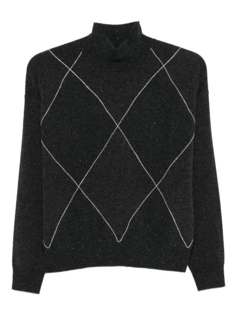 diamond-pattern high-neck sweater