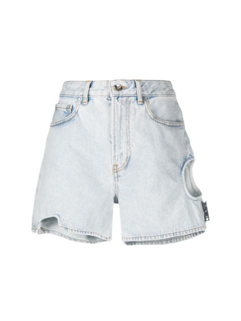 cut-out high-waisted denim shorts
