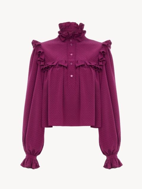 Chloé RUFFLED HIGH-NECK TOP IN SILK JACQUARD