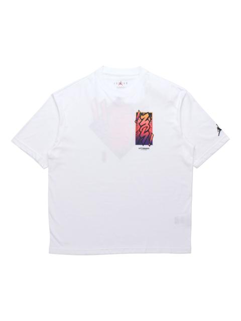 Jordan Air Jordan Dri-FIT Zion Basketball Sports Printing Knit Round Neck Short Sleeve White DH0593-100
