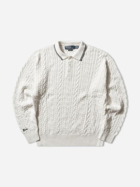 Polo Ralph Lauren Men's Relaxed Fit Cable-Knit Polo Jumper Trophy Cream