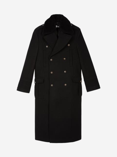 The Kooples LONG BLACK WOOL COAT WITH SHERPA COLLAR