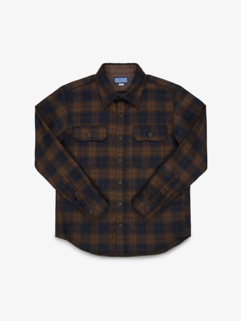 Iron Heart IHDR-434-BOT 14OZ FOX BROTHERS® WOOL CPO SHIRT - BOTTLE BROWN ADMIRAL CHECK