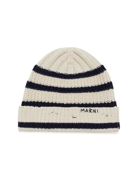 logo-embroidered striped beanie