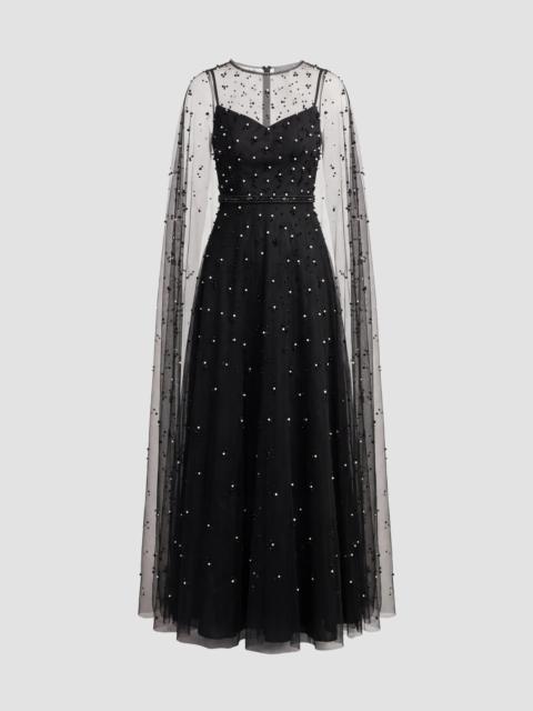 MAC DUGGAL Women's Pearl-Embellished Tulle Cape Gown - Black Ivory