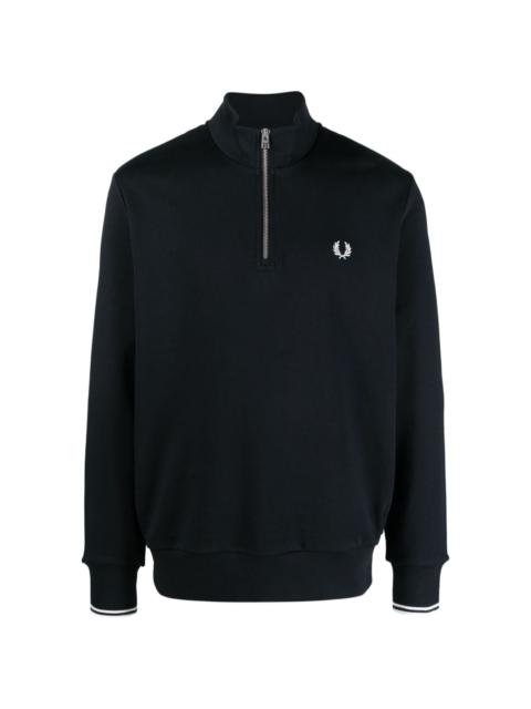 logo-embroidered zip-up jumper