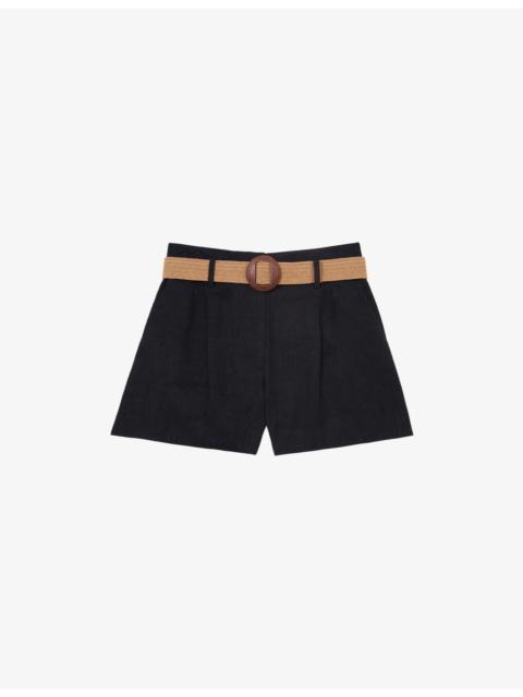 REISS Matilda Belted-Waist Linen-Blend Shorts