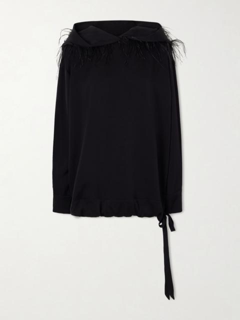 SHARON WAUCHOB Aly feather-trimmed silk-blend hoodie Black