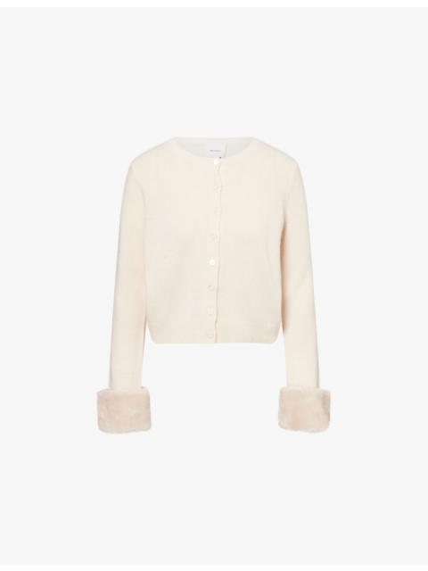 Reformation Clara Faux Fur-Cuff Cashmere Cardigan