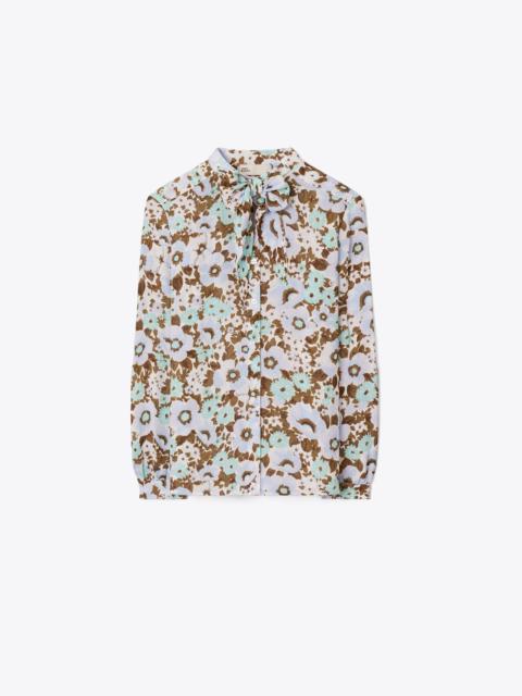 TORY BURCH Printed Viscose Bow Blouse
