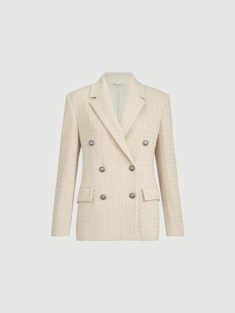 Brunello Cucinelli Sparkling cotton and viscose English rib knit blazer with monili