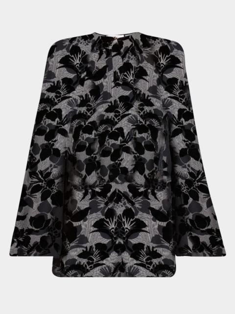 Chloé Floral Dévoré Velvet Puff-Sleeve Mini Dress