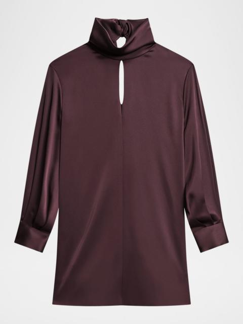 Theory Long-Sleeve Tie-Back Satin Dress