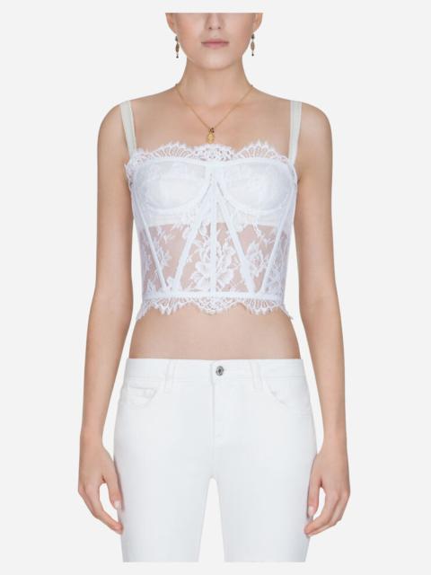 DOLCE & GABBANA Grosgrain-trimmed lace bustier top