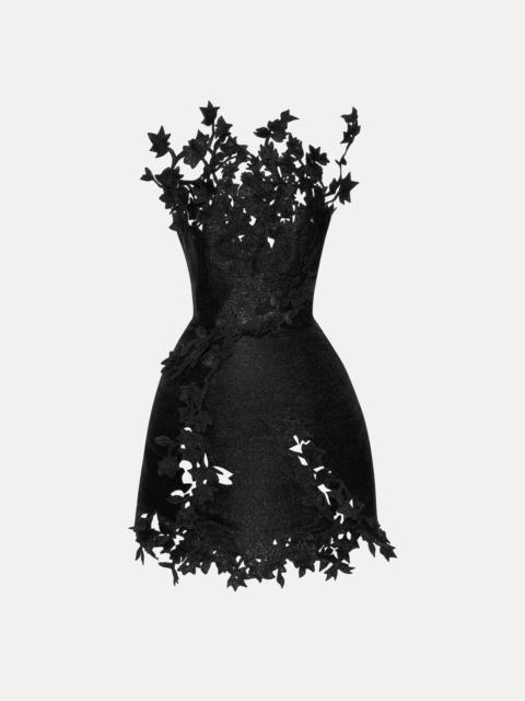Oscar de la Renta METALLIC CHERRY BLOSSOM EMBROIDERED DRESS