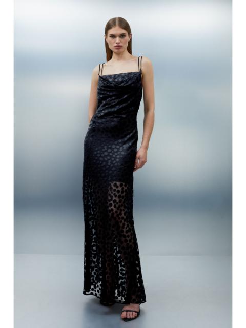 KAREN MILLEN Polka Dot Devore Strappy Woven Maxi Dress