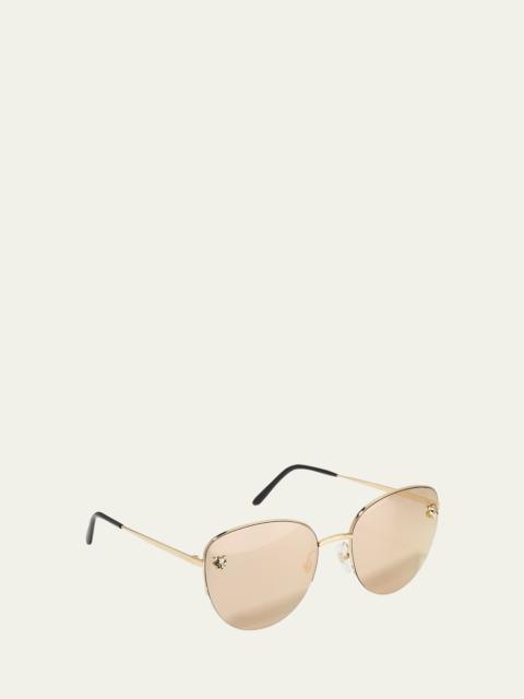 Cartier Panthere Semi-Rimless Metal Cat-Eye Sunglasses