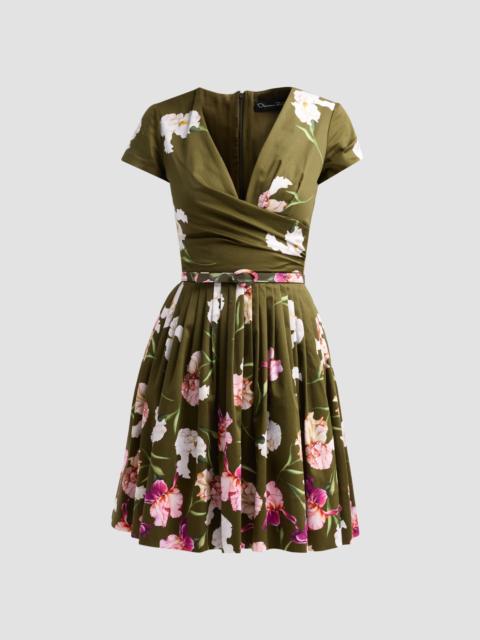 Oscar de la Renta Women's Painted Iris Dégradé Poplin Pleated Day Dress - Dark Moss Multi